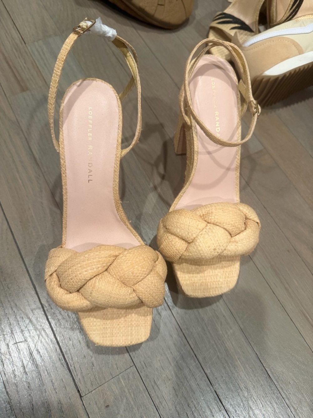 Raffia Braided Ankle-Strap Sandal - Beige